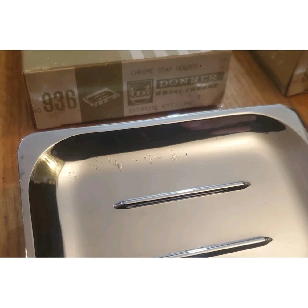 Lot of 3 Vintage Donner Chrome Soap Dishes NOS 1980s Stainless Wall Mount Retro